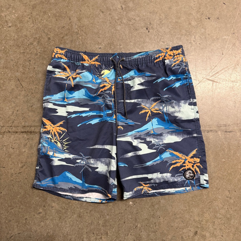 ONeill Cruzers‎ Mens Board Shorts Large Navy Blue Tropical Palm Tree Swim Trunks